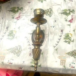 One antique brass wall candle sconce